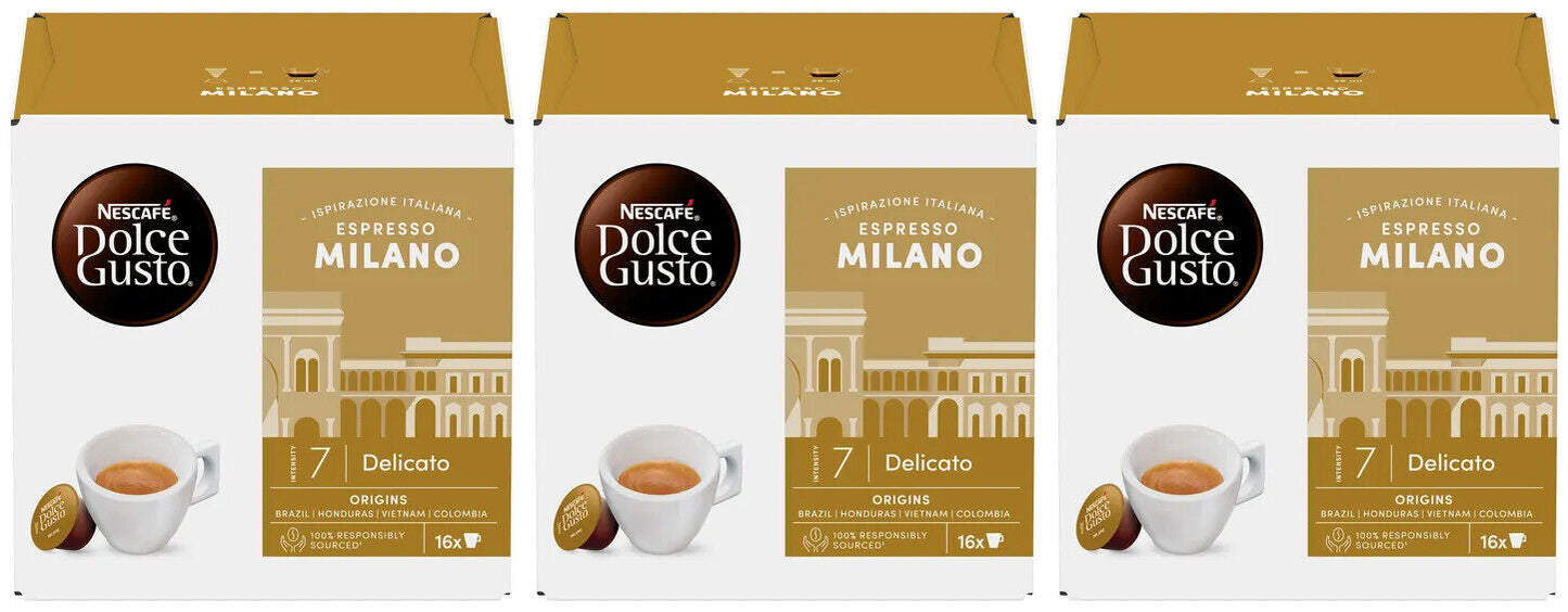 3 NESCAFE ESPRESSO MILANO Delicato Dolce Gusto Coffee Capsules Boxes New