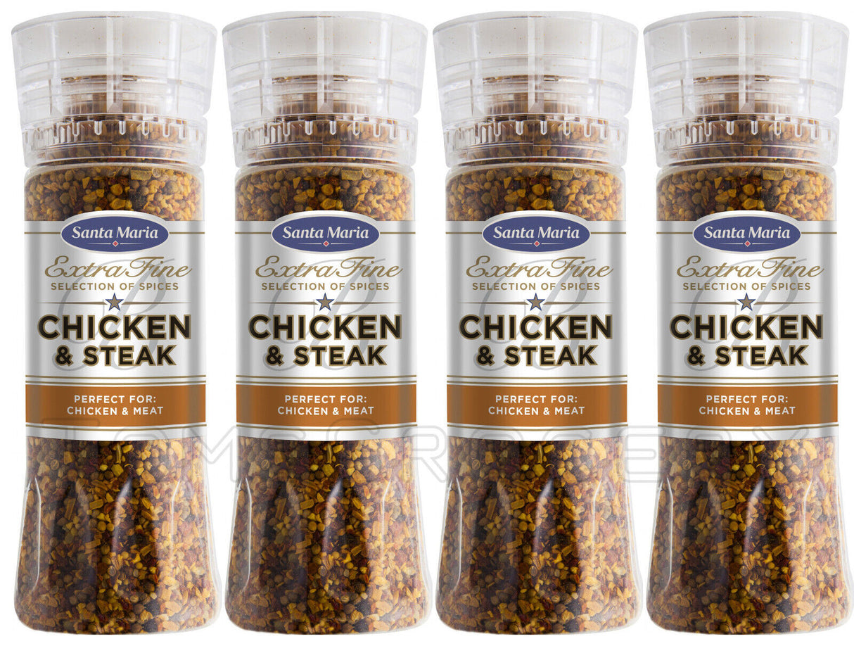 4 SANTA MARIA CHICKEN & STEAK Extra Fine Spice Mix Grinders 250g 8.8oz