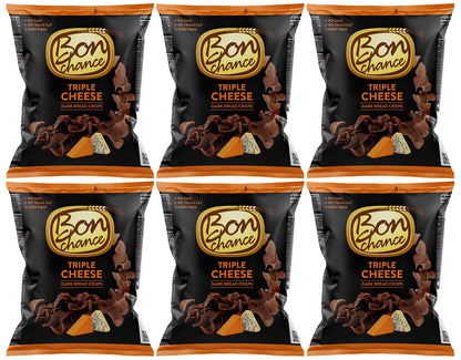 6 BON CHANCE TRIPLE CHEESE Flavor Baked Dark Bread Crisps Snacks Bags 120g 4.2oz