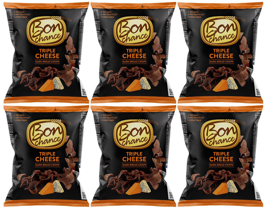 6 BON CHANCE TRIPLE CHEESE Flavor Baked Dark Bread Crisps Snacks Bags 120g 4.2oz