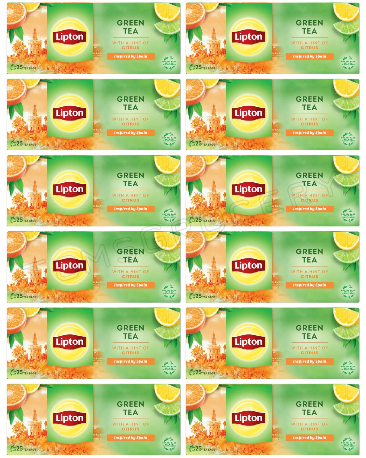 12 LIPTON CITRUS Flavored Green Tea Lemon, Lime & Orange Flavor 25 Teabags Boxes