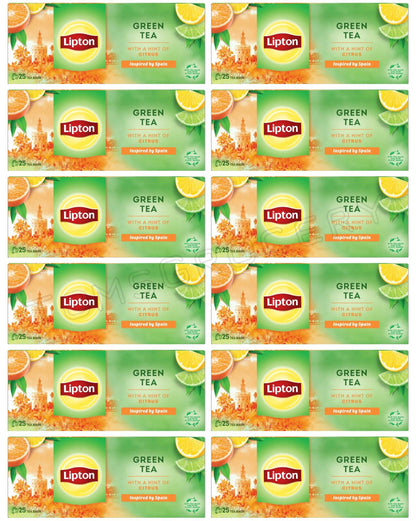 12 LIPTON CITRUS Flavored Green Tea Lemon, Lime & Orange Flavor 25 Teabags Boxes