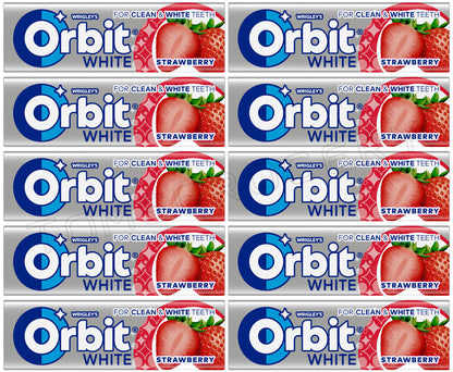 10 WRIGLEY'S ORBIT WHITE STRAWBERRY Flavor Sugarfree Chewing Gums 14g 0.49oz