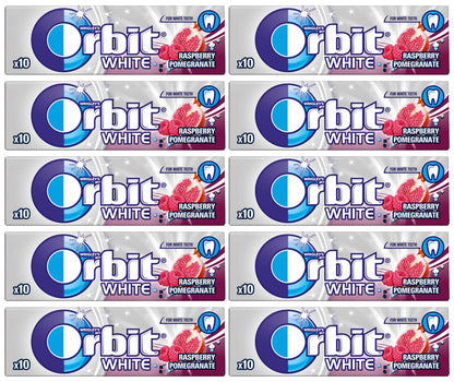 10 ORBIT WHITE Raspberry Pomegranate Flavor Sugarfree Chewing Gums 14g 0.49oz