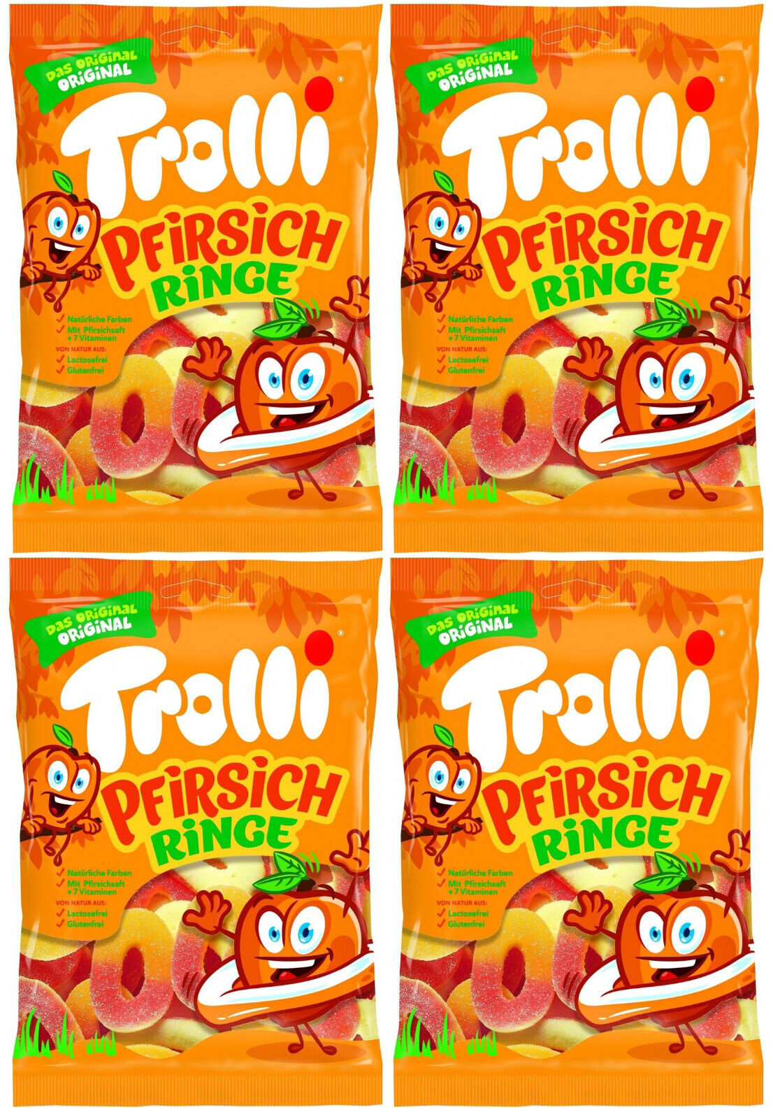 4 TROLLI Original Peach Rings Sugar Coated Gummy Candy Party Sweets 200g 7oz