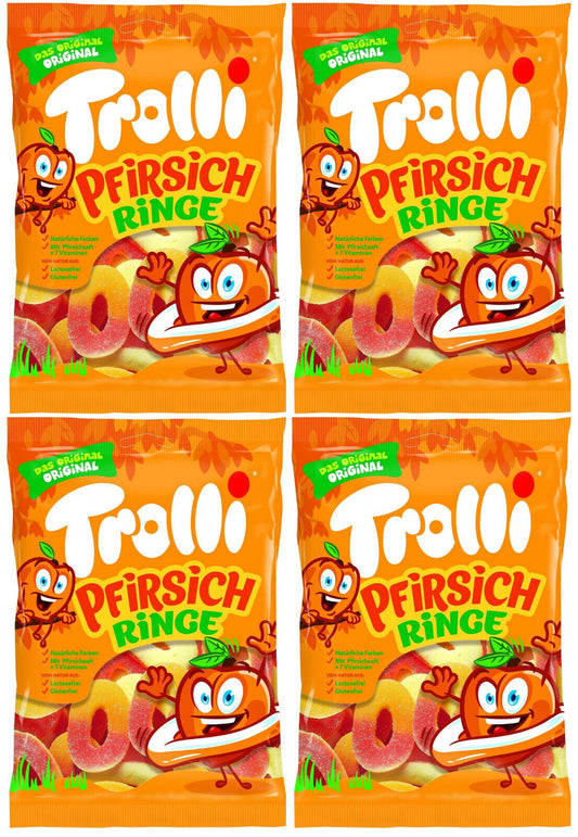 4 TROLLI Original Peach Rings Sugar Coated Gummy Candy Party Sweets 200g 7oz