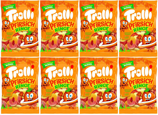 8 TROLLI Original Peach Rings Sugar Coated Gummy Candy Party Sweets 200g 7oz