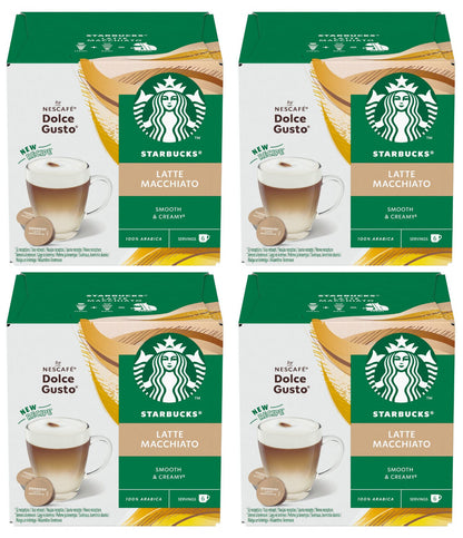 4 STARBUCKS LATTE MACCHIATO Nescafe Dolce Gusto Compatible Coffee Capsules Boxes