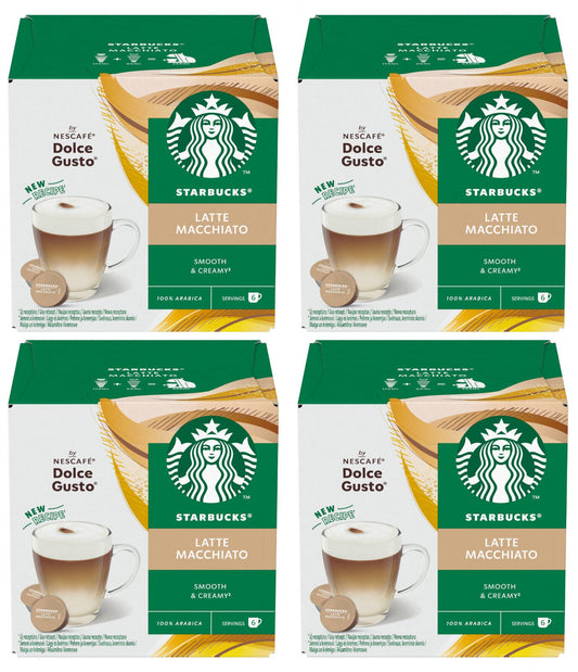 4 STARBUCKS LATTE MACCHIATO Nescafe Dolce Gusto Compatible Coffee Capsules Boxes