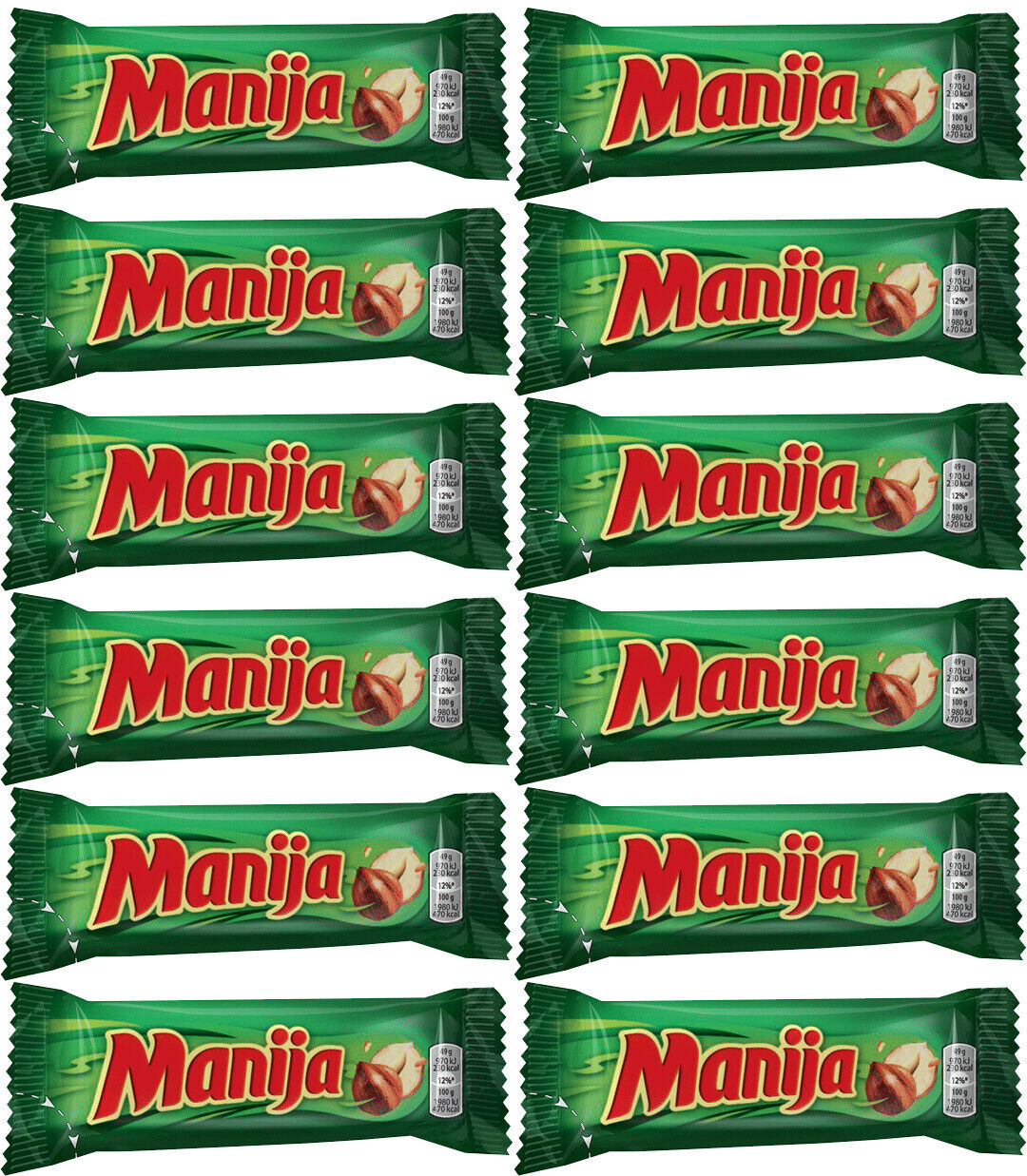 12 MANIJA Milk Chocolate Bars with Hazelnut & Rice Crisps Party Sweets 50g 1.8oz