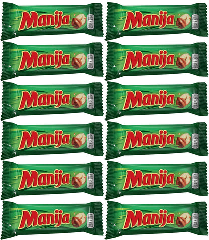 12 MANIJA Milk Chocolate Bars with Hazelnut & Rice Crisps Party Sweets 50g 1.8oz