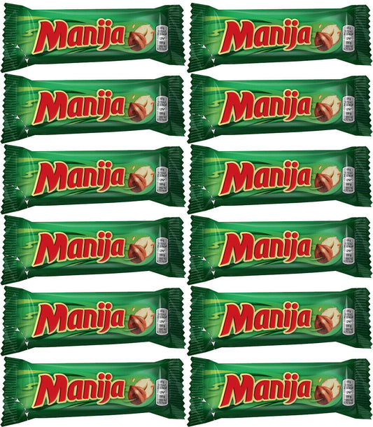 12 MANIJA Milk Chocolate Bars with Hazelnut & Rice Crisps Party Sweets 50g 1.8oz