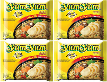 4 YUM YUM Asian Cuisine Chicken Flavor Instant Ramen Noodle Soup Snacks 60g