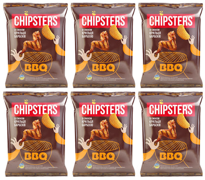 6 CHIPSTERS Chicken BBQ Flavor Potato Chips Bags Crisps Snacks 60g 2.1oz