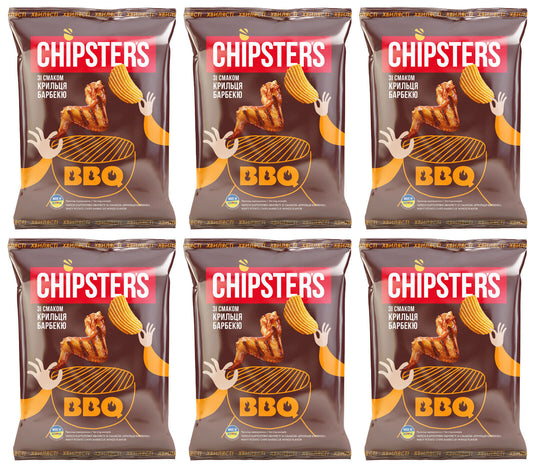 6 CHIPSTERS Chicken BBQ Flavor Potato Chips Bags Crisps Snacks 60g 2.1oz