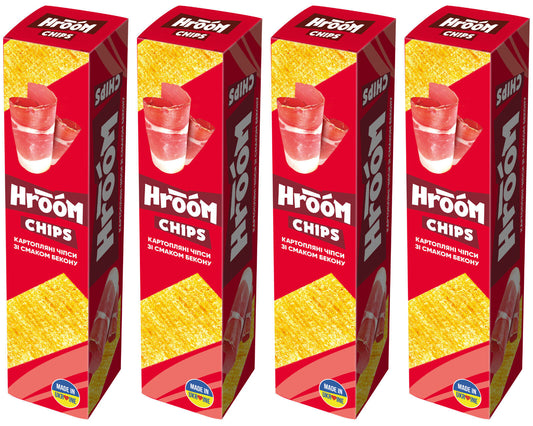 4 HROOM CHIPS Bacon Flavor Thin Strips Potato Chips Crisps Snacks 50g 1.7oz