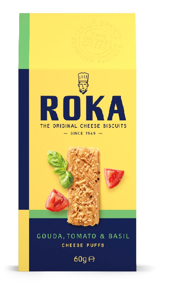 ROKA GOUDA Cheese Puffs with Tomato & Basil Crackers Snacks 60g