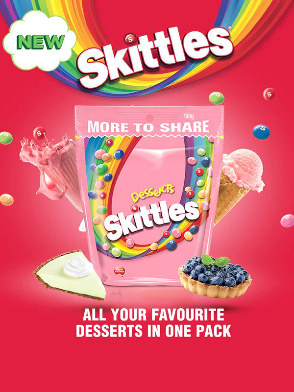 SKITTLES DESSERTS Flavor Vegan Sweets Candy Dragee Bag 152g 5.4oz