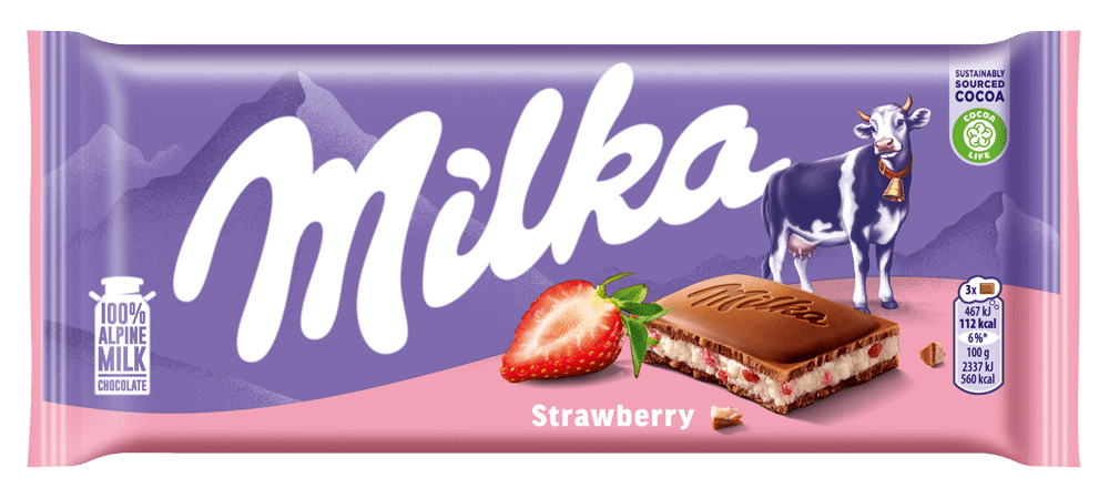 MILKA Swill Alpine Milk Chocolate Bar with Strawberry Yogurt Filling 100g 3.5oz