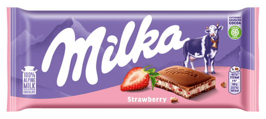 MILKA Swill Alpine Milk Chocolate Bar with Strawberry Yogurt Filling 100g 3.5oz