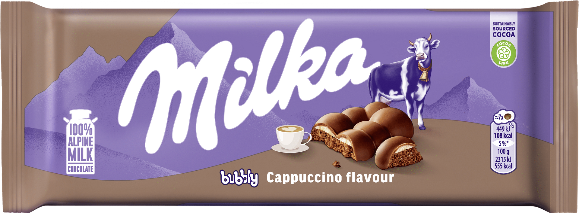 Milka Bubbles Cappuccino 97g　ミルカ　カプチーノ MILKA BUBBLY CAPPUCCINO Alpine Milk Chocolate Bar 97g 3.42oz
