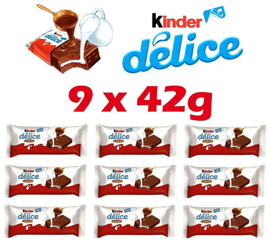 9 x KINDER DELICE Sponge Chocolate Bars Biscuits Snacks Sweets 39g 1.4oz