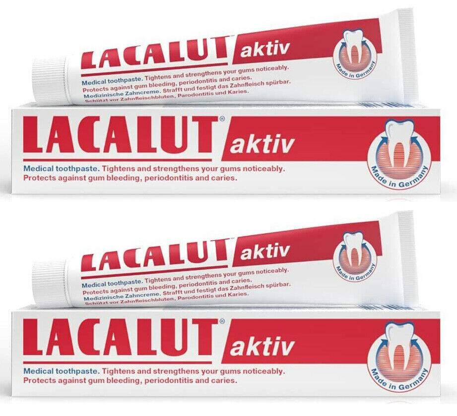 2 LACALUT AKTIV Daily Toothpaste Tubes For Bleeding Gums Made in Germany 75ml