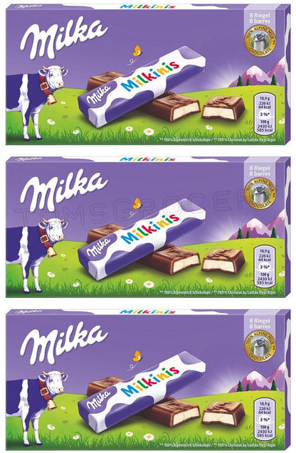 3 MILKA MILKINIS Cream Filled Alpine Milk Chocolate Sticks Candies Treats 88g