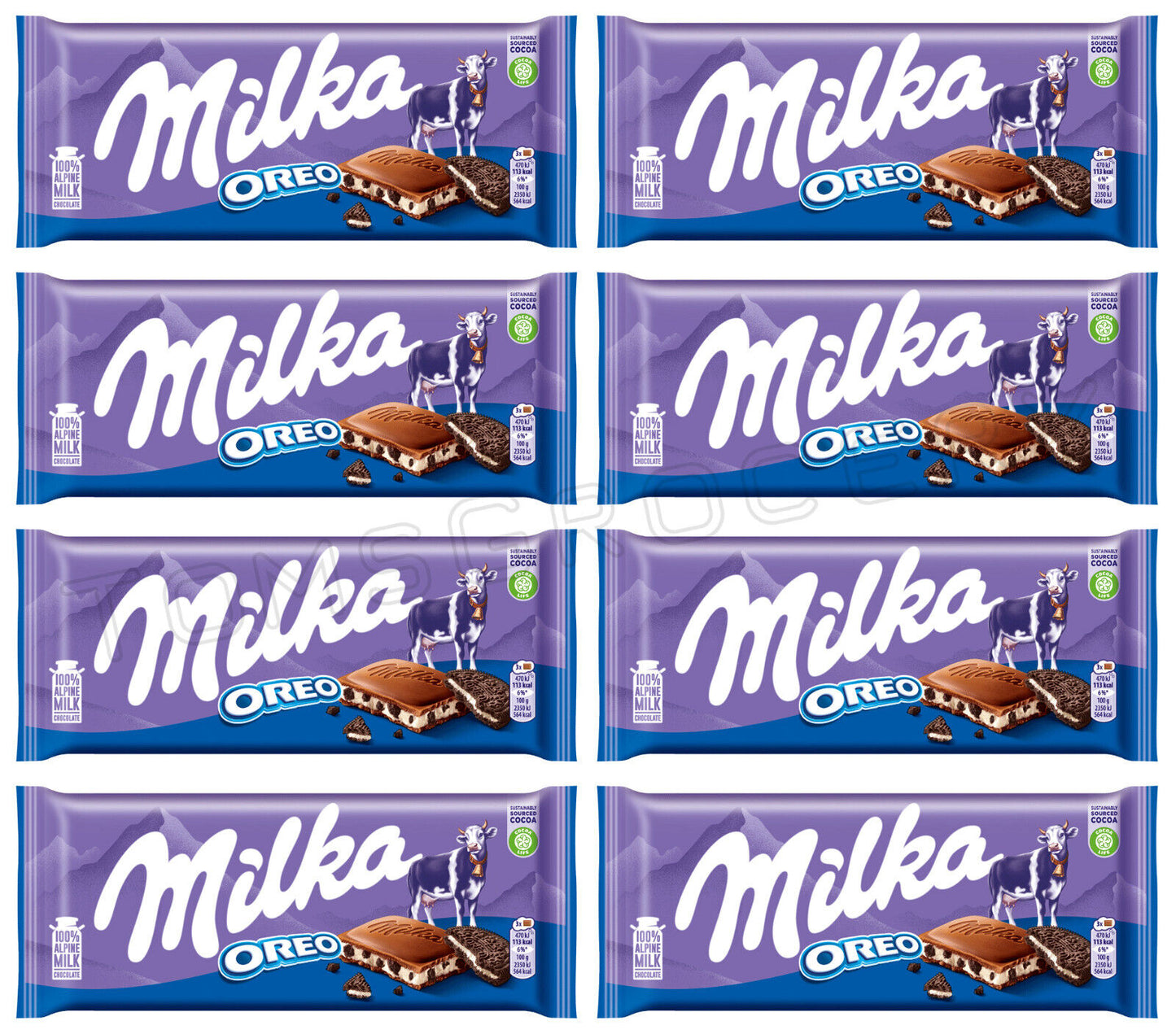 8 MILKA OREO Milk Chocolate Bars with Biscuit Pieces German Sweets 100g 3.5oz