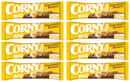 8 CORNY BIG Chocolate & Banana Healthy Energy Breakfast Cereal Bars 50g 1.8 oz