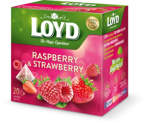 LOYD RASPBERRY & STRAWBERRY Fruit Flavor Tea Infusion 20 Pyramid Bags