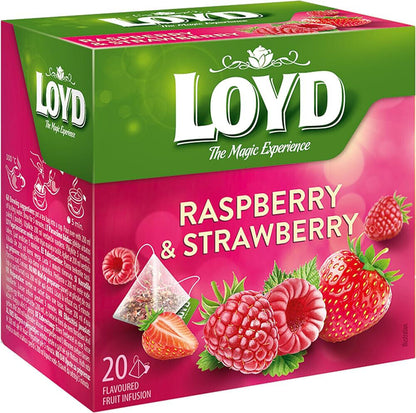 LOYD RASPBERRY & STRAWBERRY Fruit Flavor Tea Infusion 20 Pyramid Bags