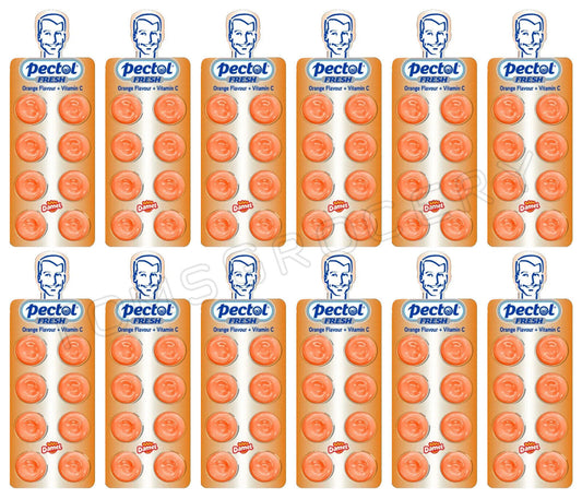 12 PECTOL Fresh Breath Orange Flavor Pastilles with Vitamin C Refreshing Candy