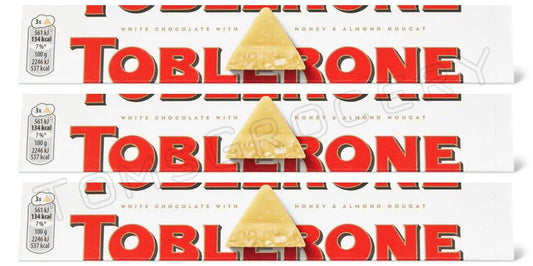 3 TOBLERONE WHITE Swiss Chocolate Bars with Honey & Almond Nougat 100g 3.5oz