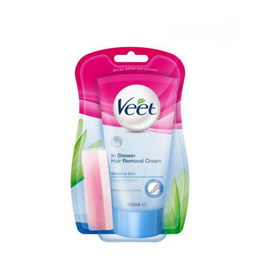 VEET In Shower Hair Removal Cream + Sponge for Sensitive Skin 150ml 5 fl oz