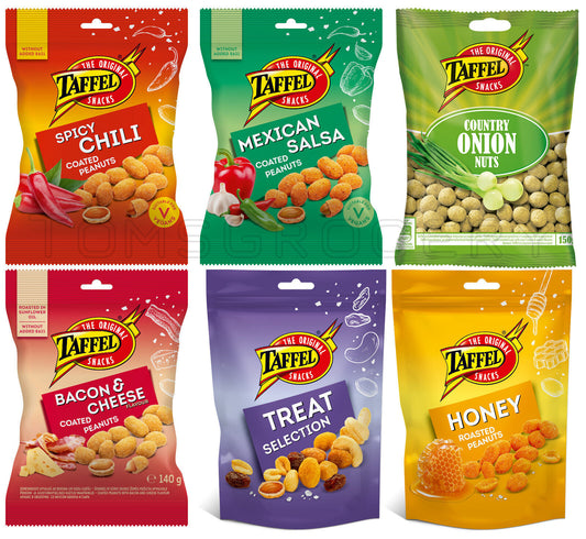 TAFFEL Coated Peanuts Variety Beer Snacks Chili Salsa Honey BBQ Flavors