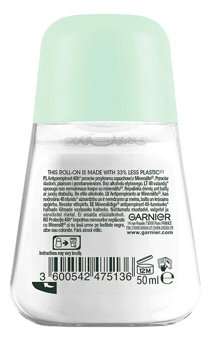 5 GARNIER Invisible 48h Protection Anti Marks Roll On Deodorant Alcohol Free