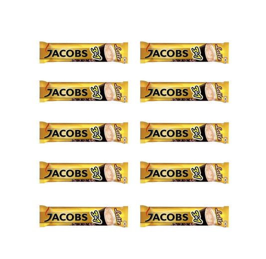 10 x Jacobs Latte 3in1 Instant Coffee Sachets 15g 0.5oz