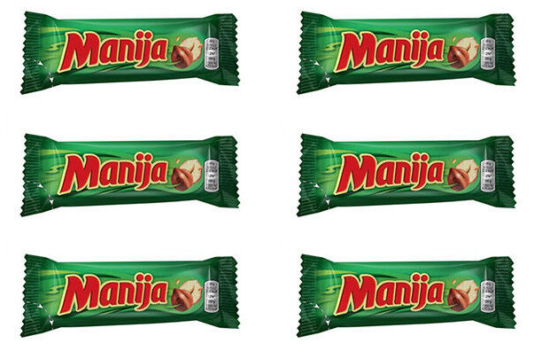 6 MANIJA Milk Chocolate Bars with Hazelnut & Rice Crisps Party Sweets 50g 1.8oz