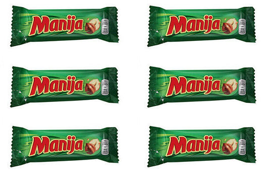 6 MANIJA Milk Chocolate Bars with Hazelnut & Rice Crisps Party Sweets 50g 1.8oz