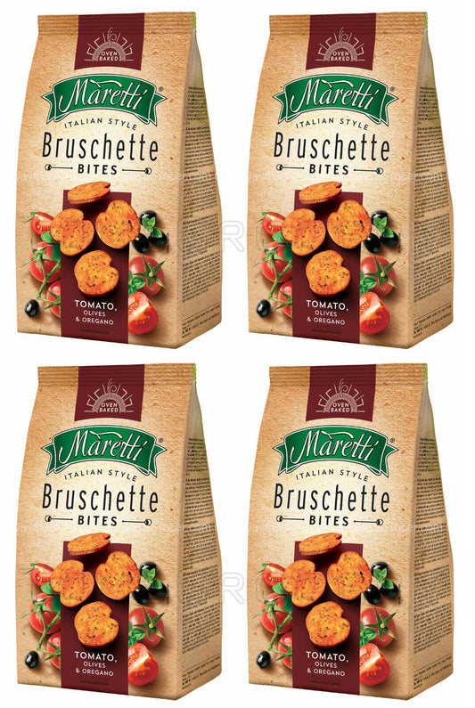 4 BRUSCHETTE MARETTI Tomato Olives & Oregano Flavor Oven Baked Bread Bites 70g