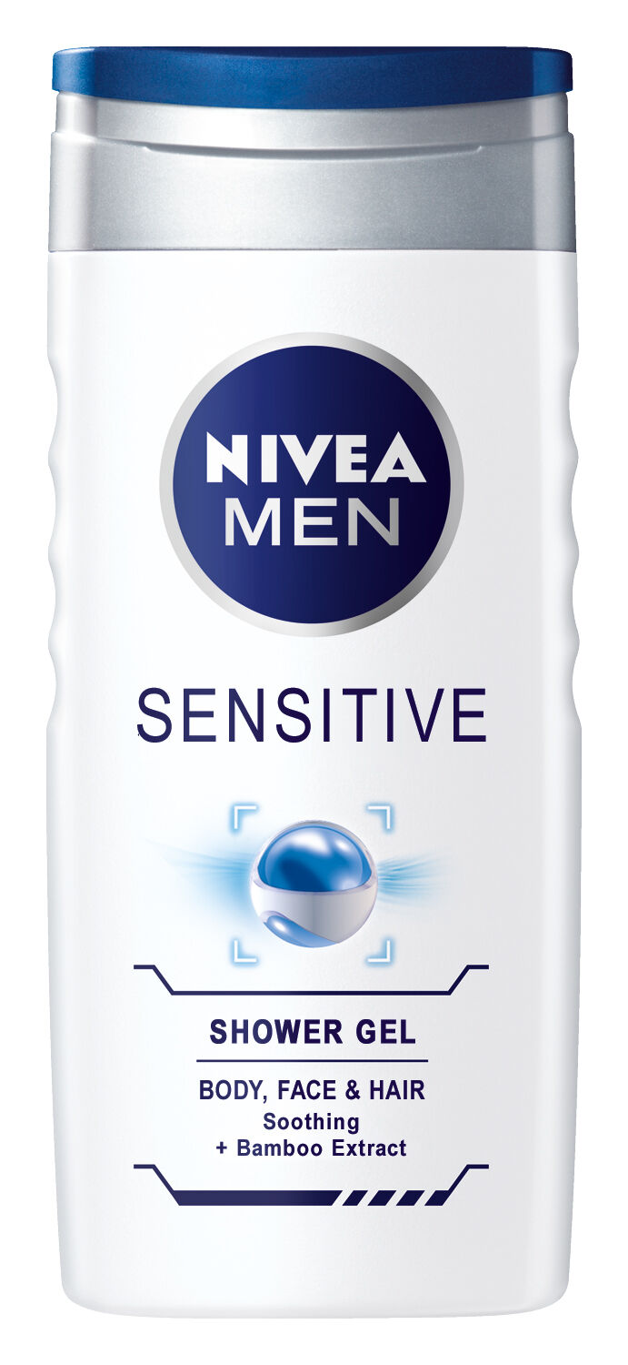 NIVEA Men Sensitive Soothing Shower Gel Body, Face & Hair 250ml 8.5fl oz