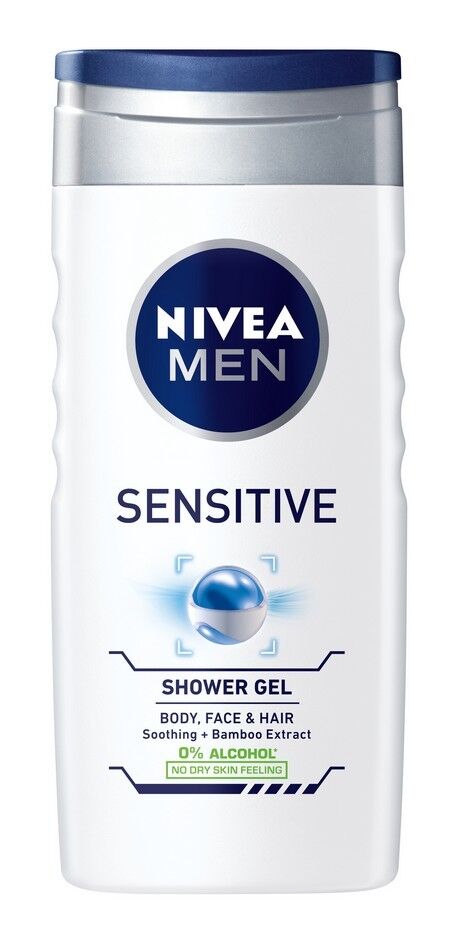 NIVEA Men Sensitive Soothing Shower Gel Body, Face & Hair 250ml 8.5fl oz