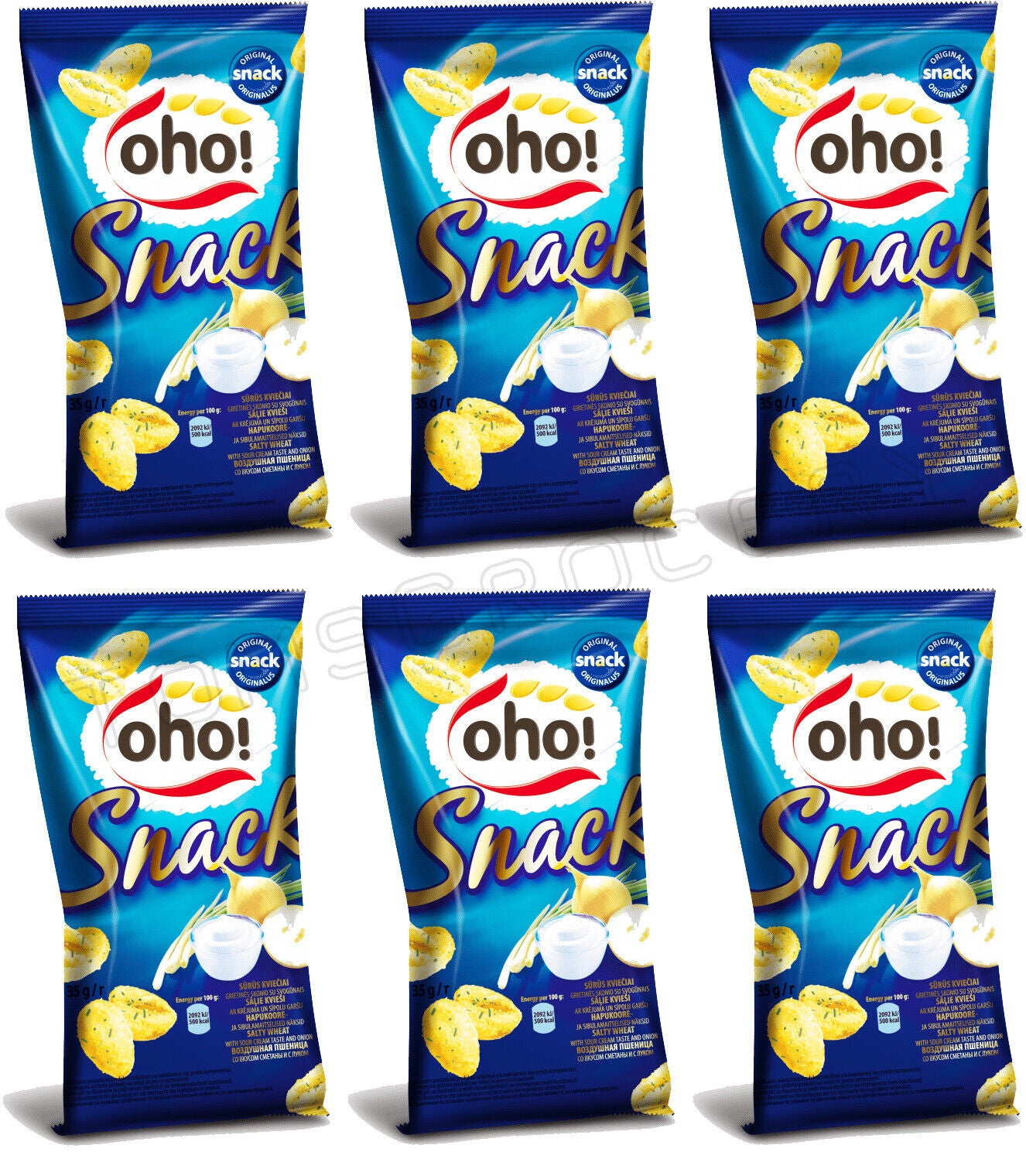 6 OHO SOUR CREAM & ONION Flavor Puffed Salty Wheat Snacks Crisps 35g 1.23oz