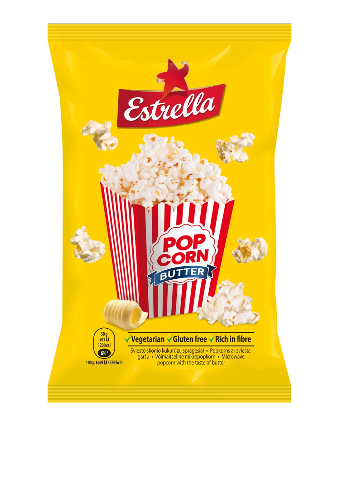 4 ESTRELLA POPCORN BUTTER Flavor Microwave Ready Bags 90g 3.18oz