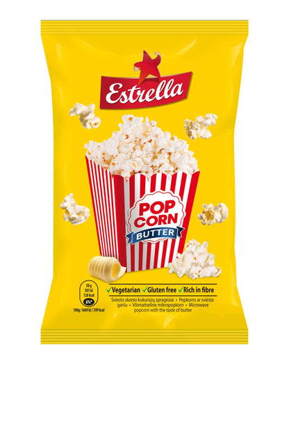 4 x ESTRELLA POP CORN BUTTER Flavor Snacks Microwave Ready Bags 90g 3.18oz