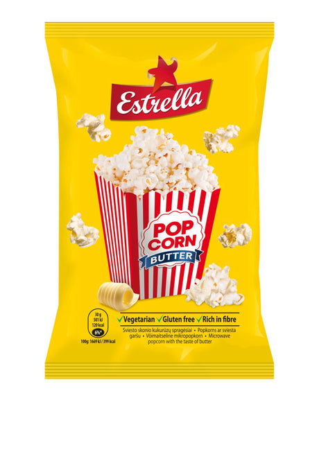 4 ESTRELLA POPCORN BUTTER Flavor Microwave Ready Bags 90g 3.18oz