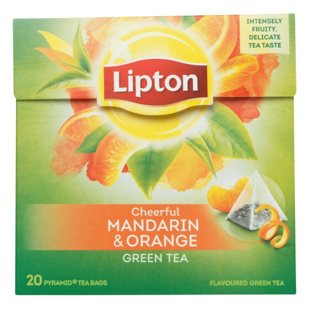 LIPTON Mandarin Orange Flavored Green Tea 20 Silk Pyramid Bags Box