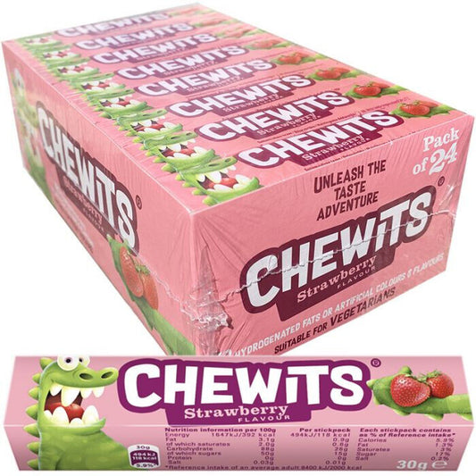 CHEWITS STRAWBERRY Flavor Chewy Candy BOX European Sweets 24x 30g 1oz