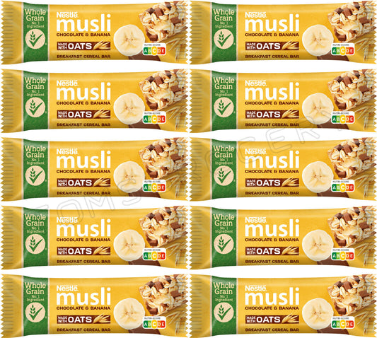 10 NESTLE MUSLI Chocolate & Banana Wholegrain Healthy Breakfast Cereal Bars 35g